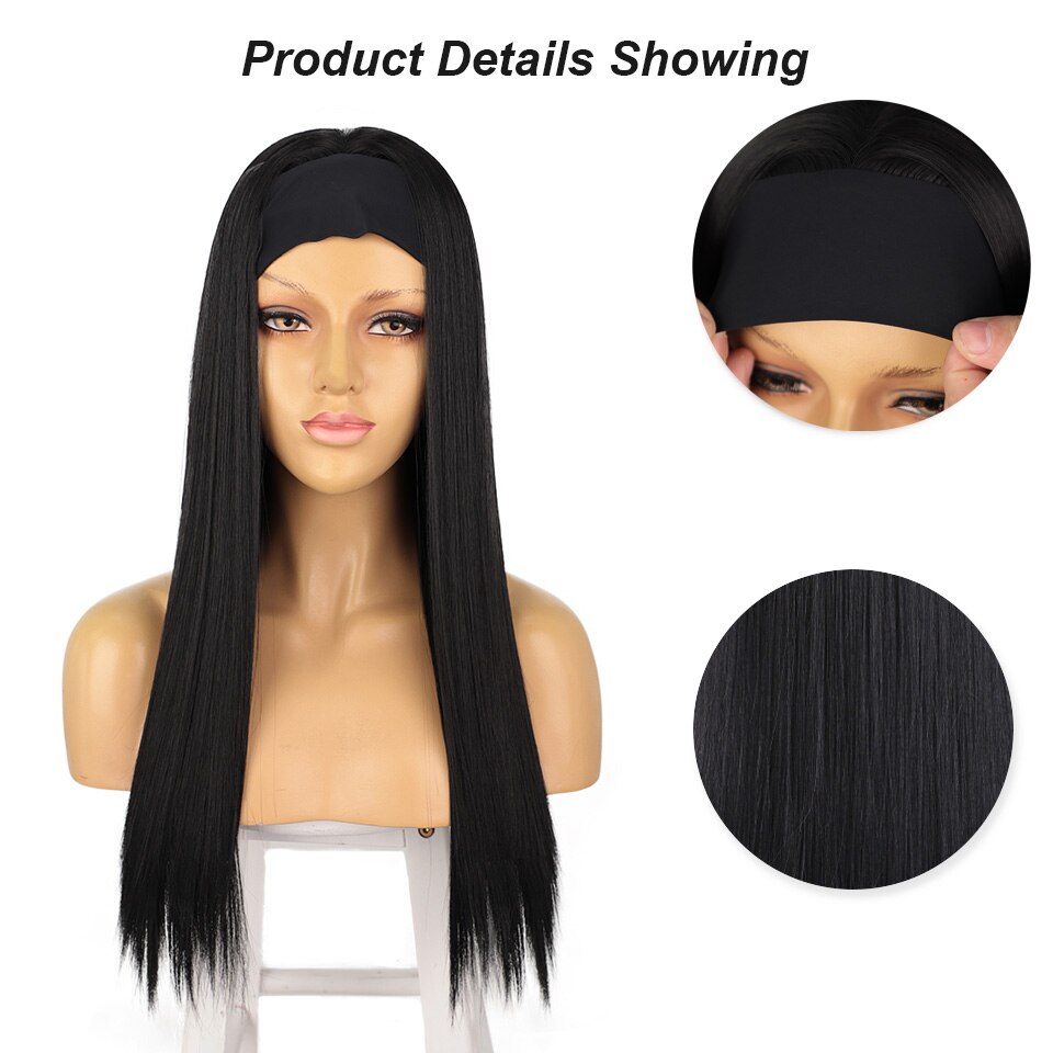 Stamped Glorious Synthetic Headband Wig Black Wig Long Straight Hair Heat Resistant Fiber Synthetic Wigs for Black Women