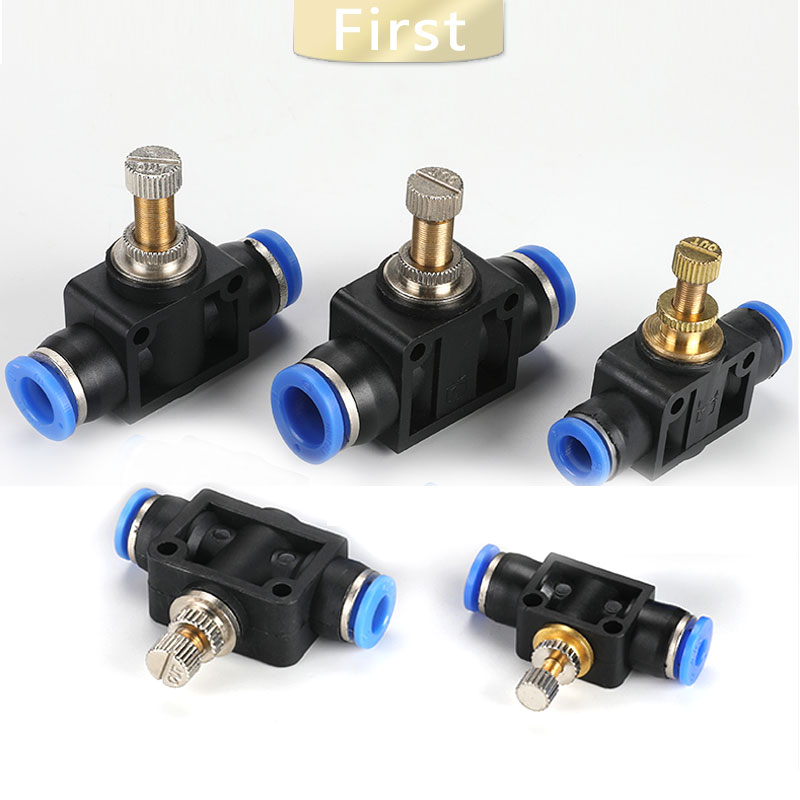 Regulador de flujo de aire neumático tubo de manguera OD de 4mm, 6mm, 8mm, 10mm y 12mm, Conector de válvula de ajuste de flujo de Gas, montaje de grúa con velocidad de aire