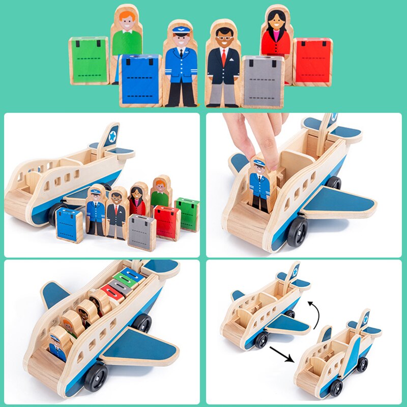 Houten #39 vrachtwagen vliegtuig transportset simulatiemodel speelgoed houten educatief speelgoed voor kinderen