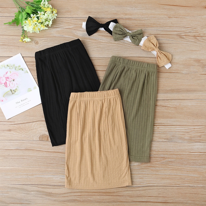 Baby Kids Meisjes Effen Kleur Rok + Bow Haarband Zomer Mode Wilde Peuter Meisjes Tas Hippe Rok