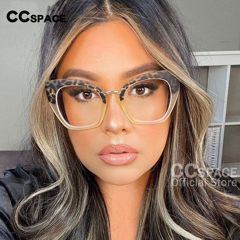 Montura de gafas de leopardo para mujer, anteojos de ordenador de gran tamaño, Ojo de gato, antiluz azul, a la , 54045