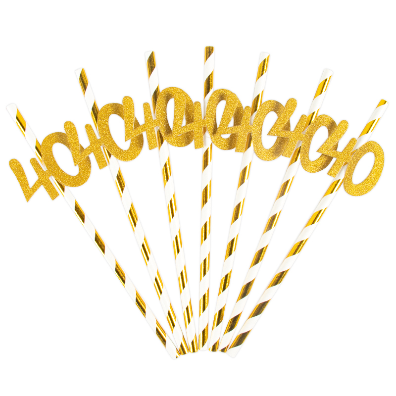 10 cannucce di carta a strisce dorate 30° 40° 50° 60° compleanno cannucce per adulti 30 40 50 anni anniversario di compleanno: Fluorescenza Gialla