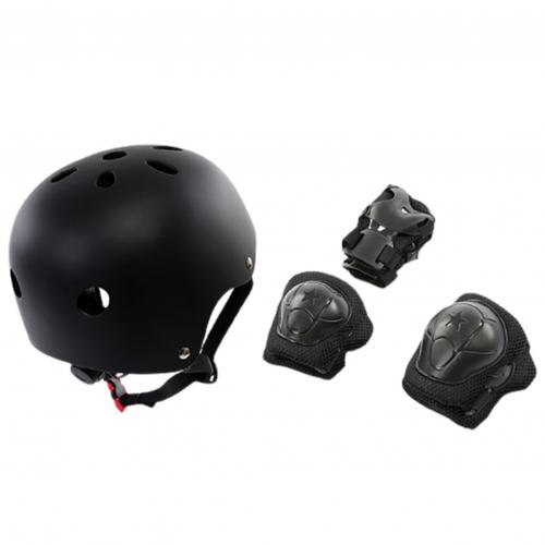 7 Stks/set Kids Beschermende Kleding Verstelbare Helm Knie Elleboog Pads Pols Guards Outdoor Sport Accessoires: Black