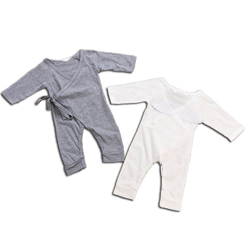 0-24M Newborn Infant Baby Boy Girl Clothes Solid Color Back Wing Little Angel Romper Jumpsuit Playsuit Clothing