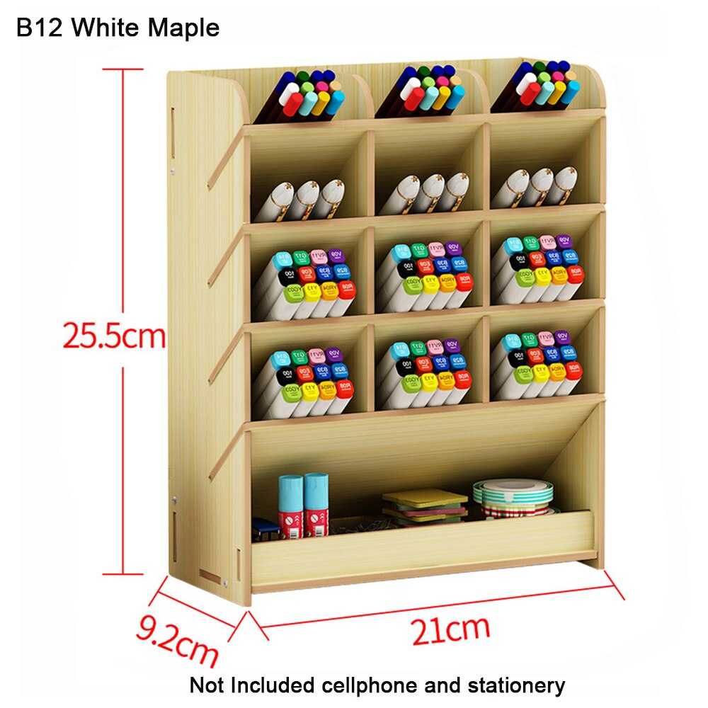 Multi-Functional DIY Wooden Desk Organizer Office School Pen Pencil Holder Container Stationary Desktop Storage Box with Drawer: B12 white maple