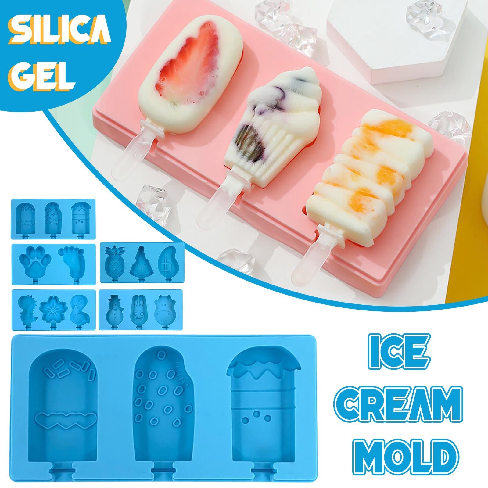 6 Cells Cute Fruit Ice Cream Mold DIY Popsicle Maker Tray Mould Summer Ice Cream Maker Frozen Ice Cube Box Making Tools
