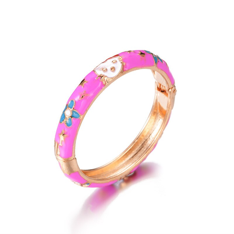 Flower Kitty Bangle Cuff Open Hand Bracelet Manchette For Baby Kids Rose Cute Small Rose Gold Kids Bangles Jewelry
