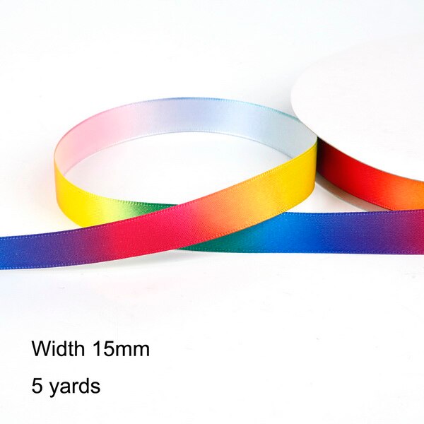 5Yard/Lot 6 10 12 15 20 25 30 40 50Mm Regenboog Kleur Satijn Lint Tape Voor bruiloft Decoratie Wrap Kerst Lint: 15mm