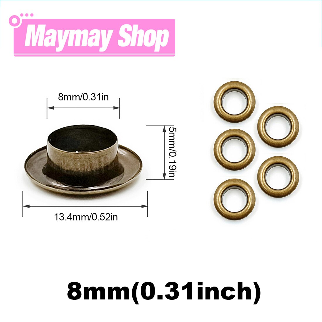 50pcs 8mm Hole Metal Eyelets Grommets with Washer Punch Set Tool Diy Leathercraft Accessories Clothes Shoes Belt Cap Bag Tags: Copper