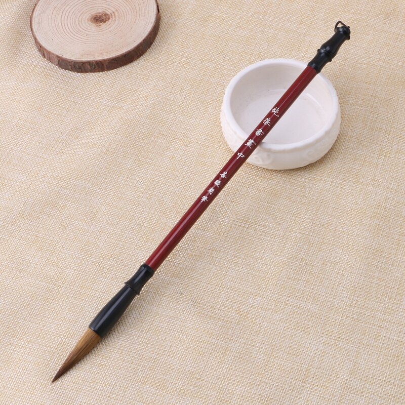 Pluma de tinta china tradicional, pincel de escritura de pelo de lobo de madera Litchi, suministros de papelería para caligrafía, 1 unidad