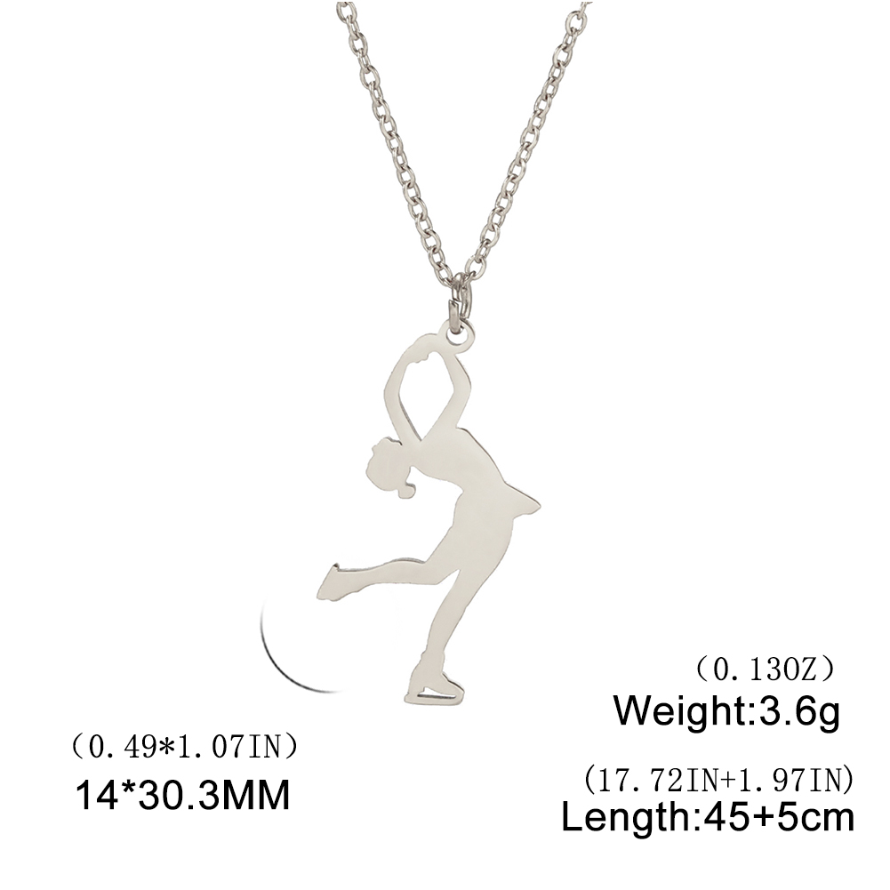 Unift Figure Ice Skater Necklace for Women Daughter Stainless Steel Roller Skating Sport Artistic Skating Girl Jewelry Trendy: Steel color