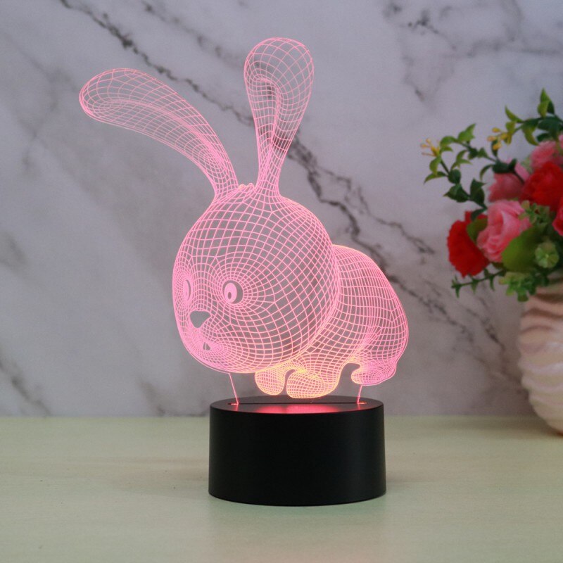 3D Nachtlampje Bunny Konijn Shape Kids Baby Tiener 3D Illusion Lamp Verlichting Decor.: Default Title