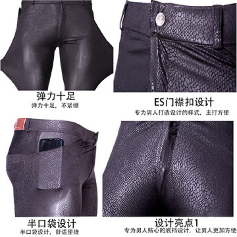 Plus Size Snake Patroon Pu Kunstleer Katoen Ijs Zijde Ademend Slims Casual Medium Broek Hoge Elasticiteit Overknee Broek