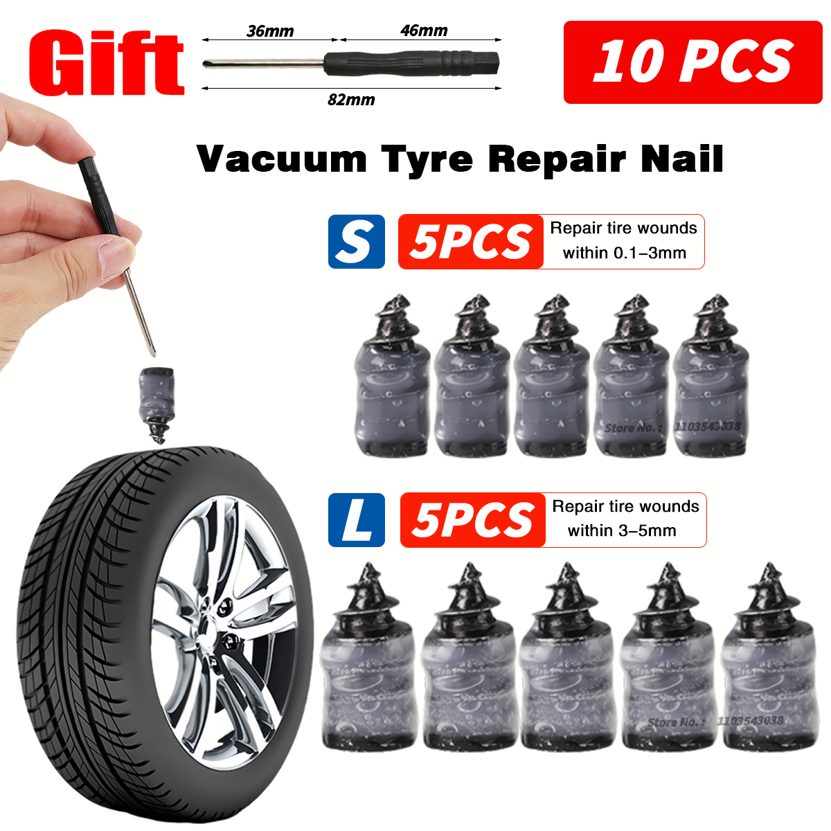 10-100PCS Universal Vakuum Auto Reifen Reparatur Gummi Nagel Für Auto Motorrad Roller Tubeless Reifen Reparatur Kit Kleber freies Reifen Nägel