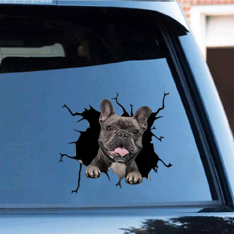 1pc Car Sticker Dog Head Crack Home Motorcycle Wall Windows Decoration Sticker Husky Bulldog Crack Toilet Sticker Fridge Sticker