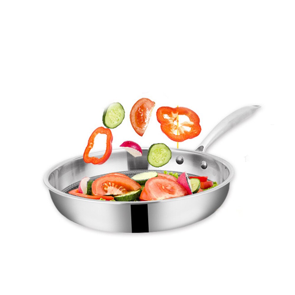 28CM Stainless Steel Frying Pan Uncoated Non-Stick Skillet Pan Cookware Kitchen Accessories Cooking Tools Utensil Without Lid