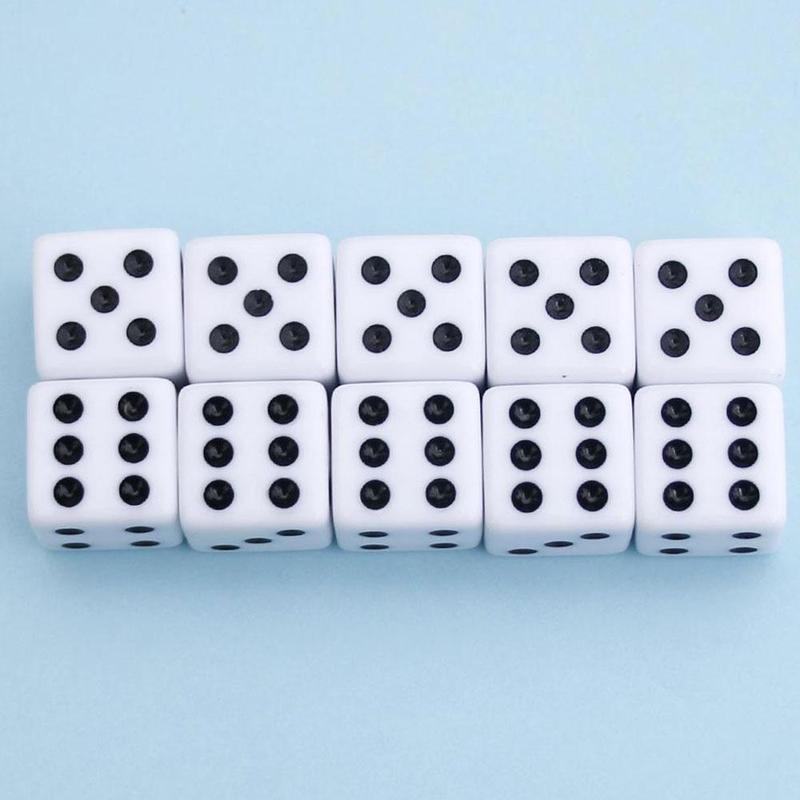 10Pcs 16mm White corner Six Sided Spot Playing Games Dice Set Opaque Dice For Bar Pub Club Party Board Game