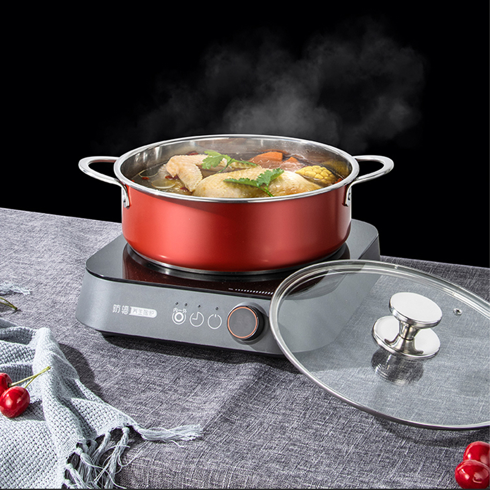 Rvs Dagelijks Pan Kookgerei Met Deksel 28Cm Pot Koken Accessoires 2 Handvat Koken Keukengerei Pot Koken Supply