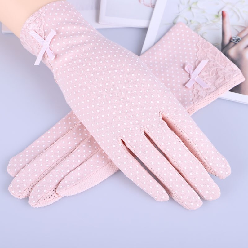 Neue Baumwolle handschuhe Nicht-Unterhose Atmungsaktive Damen Handschuhe Stelle Sommer Dünne UV Sonnenschutz Handschuhe treibende handschuhe: Spitze Bogen Rosa