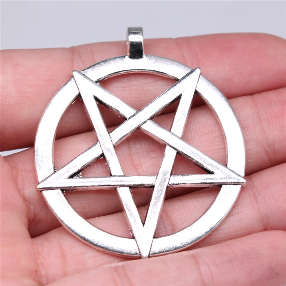 Wysiwyg 2 stk 51 x 44mm charms omvendt pentagram stjerne charms til smykker fremstilling gør-det-selv antikke sølvfarve legering charms