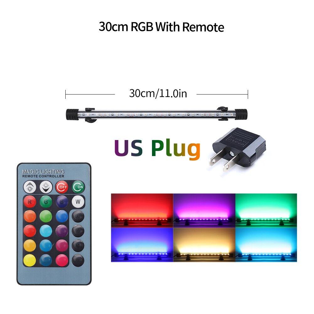 Aquarium LED Bar Light Waterproof Fish Tank Light 18-57CM Underwater Aquario Lamp Aquariums Decor Lighting 90V-220V EU/US/UK/AU: 30CM-US