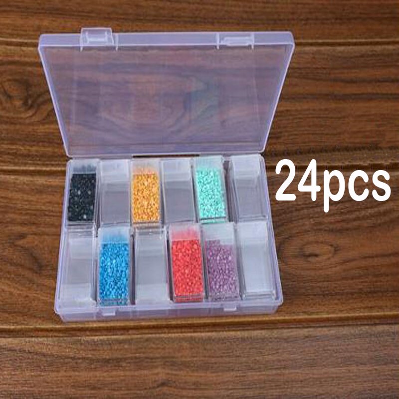 6/12/24/42/64 Grid Diamond Container Box DIY Diamant Embroidery Mosaic Tools Bead Transparent Plastic Drill Storage: 24PCS