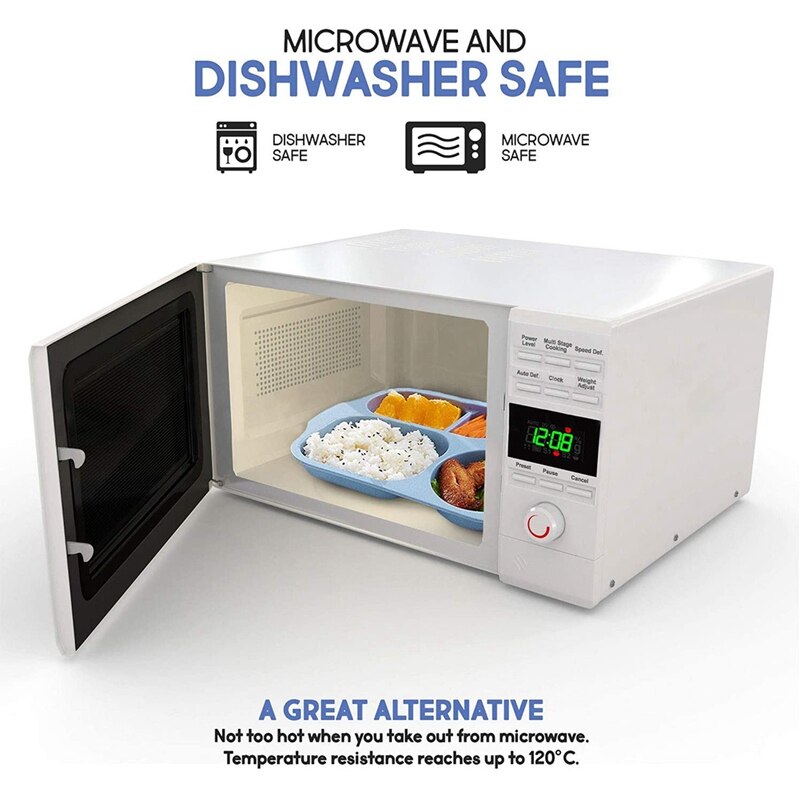 Dinner Plate Set Of 4 Split Plates 5 Compartments Plastic Plate Cutlery For Adults Kids Microwave And Dishwasher Safe