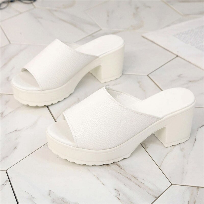 Sandaler dam sommarpumps högklackade sandaler casual beach peep toe toffel plus storlek 35- 41: Vit / 7