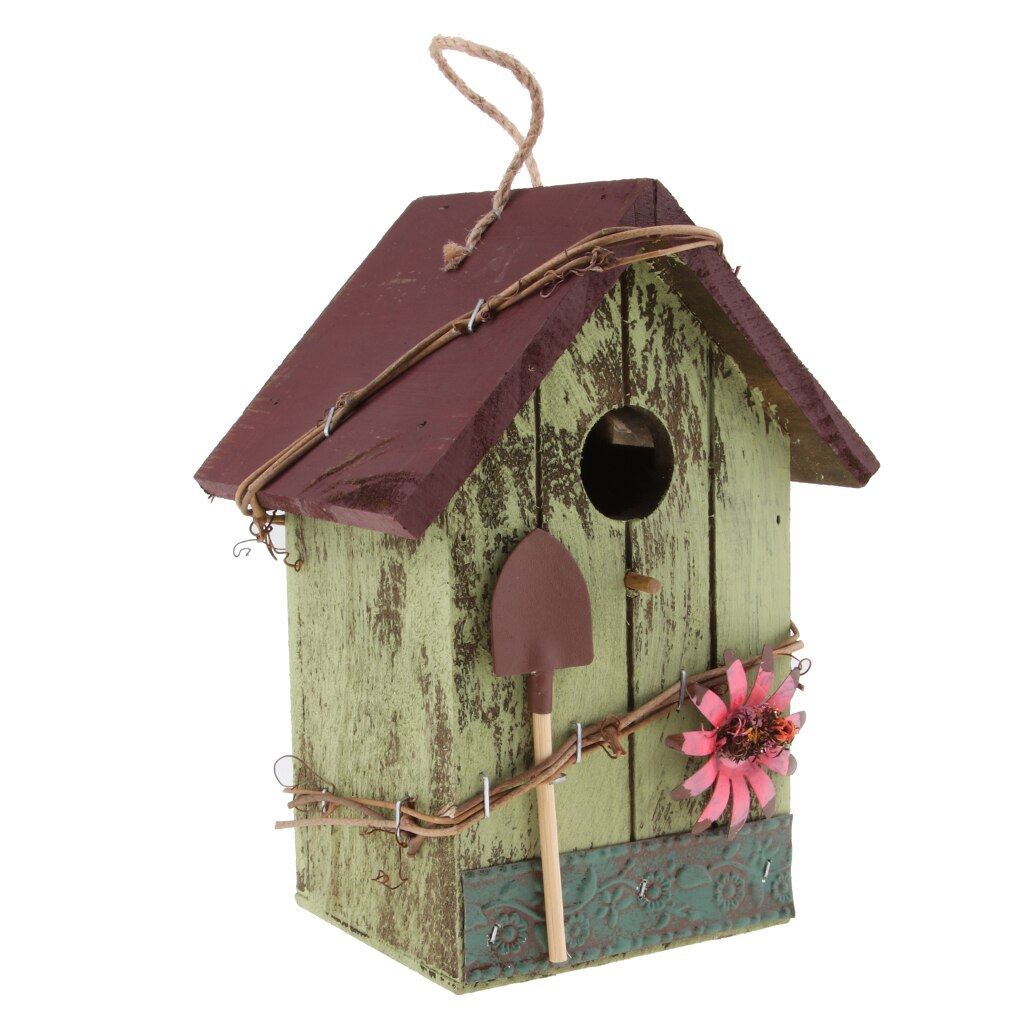 Dekorativt fuglehus med blomst, jutesnor, mariehøne, hængende havedekoration hængende reden hængende fuglehus fuglefoder