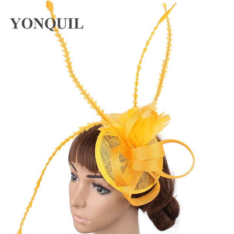 Grønn fast sinamay festfascinator lue sposa kirkehatter bryllup hårtilbehør fjærdekor hodeplagg på hårspenner syf 130