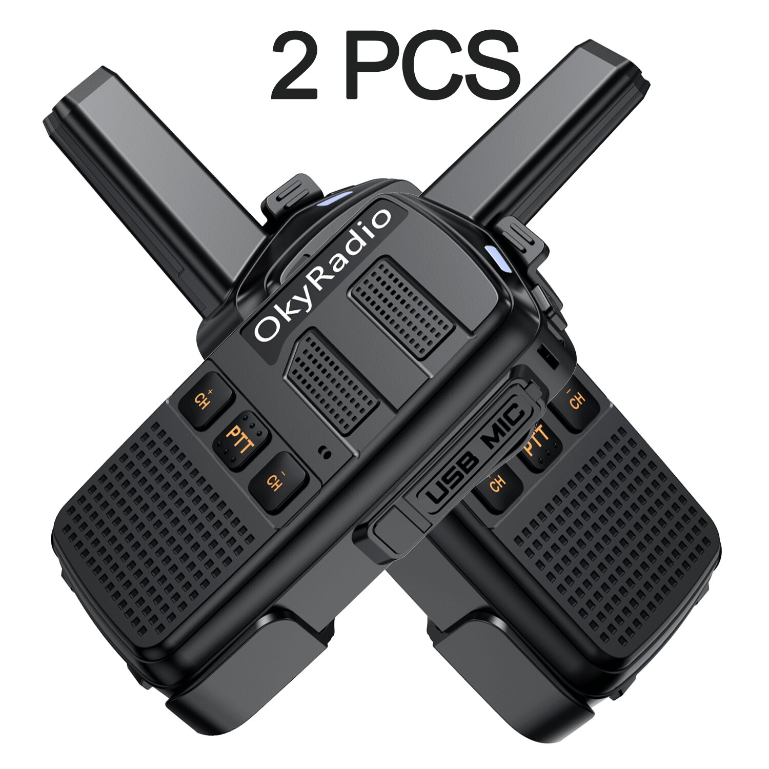 Mini Walkie Talkie 4800Mah Dualband Twee Manier Radio 400-470Mhz 16 Kanalen Draagbare Transceiver Met oortelefoon: Black-2PCS