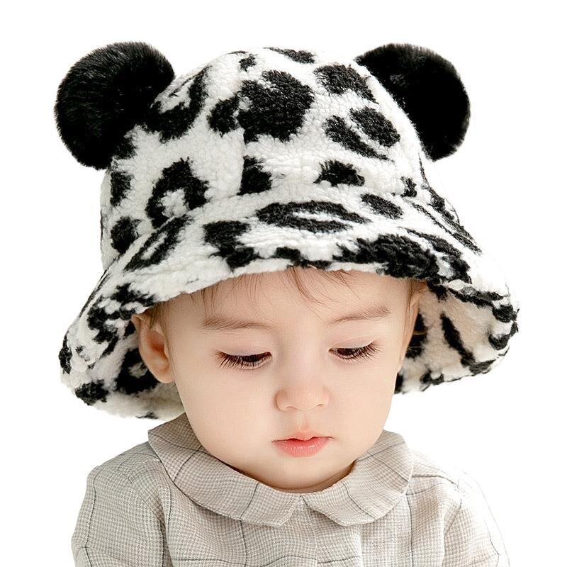 Baby Cartoon Luipaard Print Winter Warm Cap Visser Verstelbare Hoed