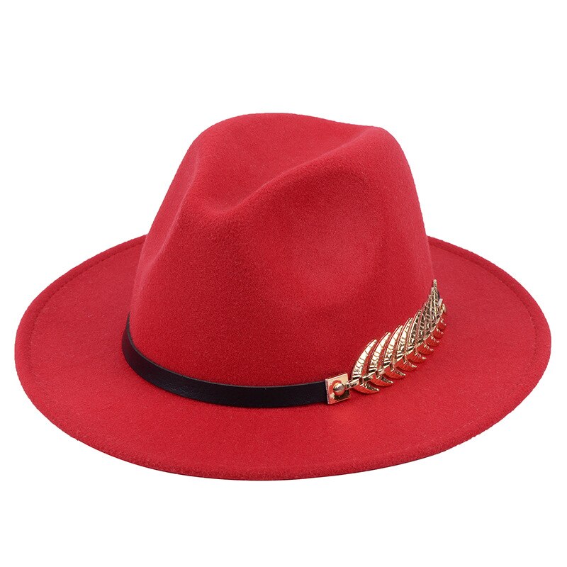 SLECKTON Fedoras Hats for Women Casual Girl Panama Jazz Cap Ladies Woolen Top Hat Men Bowler Hats Unisex Gorras S1078: Red