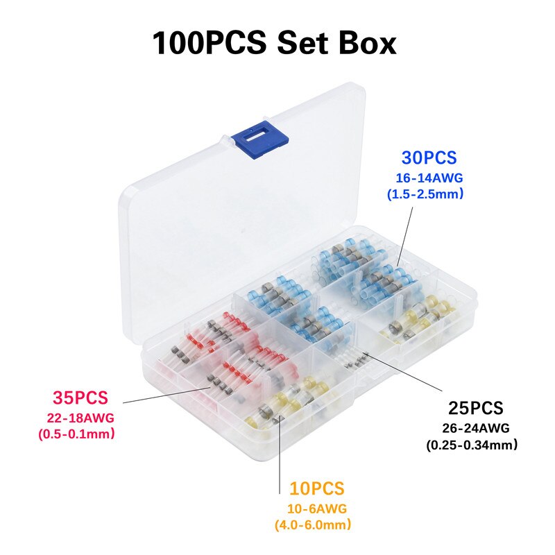 100/75/50Pcs Electrical Wire Connectors Insulated Solder Sleeve Tube Heat Shrink Sorder Terminal Waterproof Butt Connectors Kit: 100PCS with box