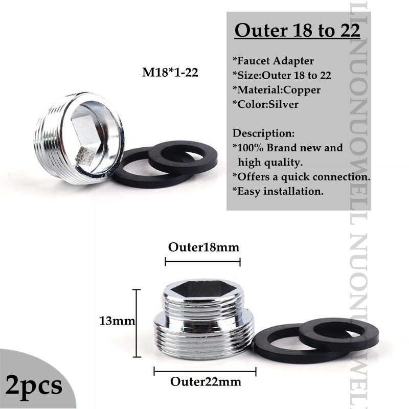 2 stk vandhane belufter fittings 16 18 20 22 24mm g3/4 g1/2 køkken vandhane adapter kobber vandrenser tilbehør: M18 x 1-22