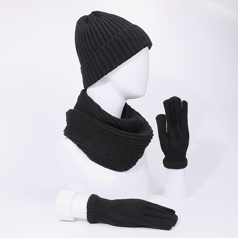 Set van 3 stuks skullies muts, sjaal en handschoenen voor mannen en vrouwen, winter, buiten, warme dikke mutsen, muts met voering, ring, sjaals, handschoenen met lange vingers, zachte hals, bivakmuts, muts, muts: B