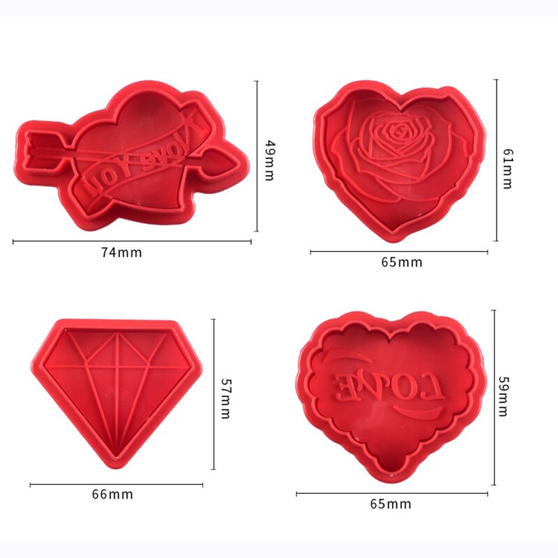 4 Stuks Liefde Rose Cookie Stempel Biscuit Mold Plunger Mold Cookie Cutter Fondant Decoratie Gereedschap Sugarcraft Mold Voor Valentijnsdag dag: 4pcs