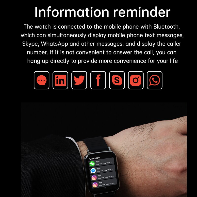 LEMFO T10 Smartwatch - 1.65" Display - Bluetooth 5.0 - Heart Rate & Blood Pressure Monitor - Music Control