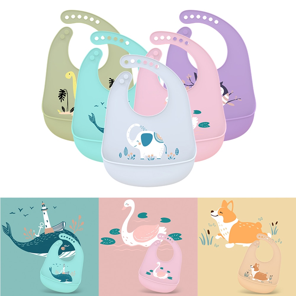 Laten We Food Grade Siliconen Slabbetjes Babyvoeding Speeksel Handdoek Olie-Proof Verstelbare Burp Doeken Bandana Cartoon Waterdicht schorten