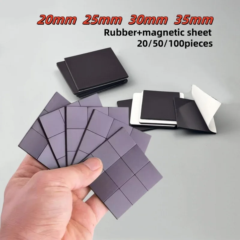 Fogli magnetici quadrati 20mm ~ 35mm Magneti autoadesivi quadrati Foglio magnetico morbido in gomma Frigorifero Ufficio Fogli magnetici fai da te