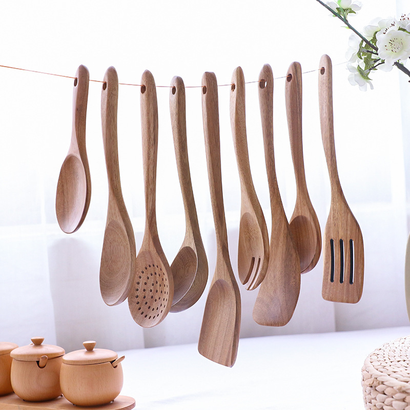 1PC solid wood soup spoon rice spoon tableware cooking long handle wooden shovel household kitchen shovel cooking spoon set