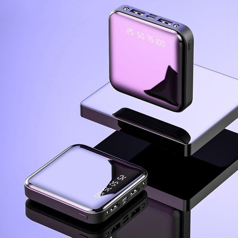 Mini powerbank 20000 mah grote capaciteit h mobiele voeding externe batterijlader 2 usb-poort powerbank voor xiaomi samsung: Zwart