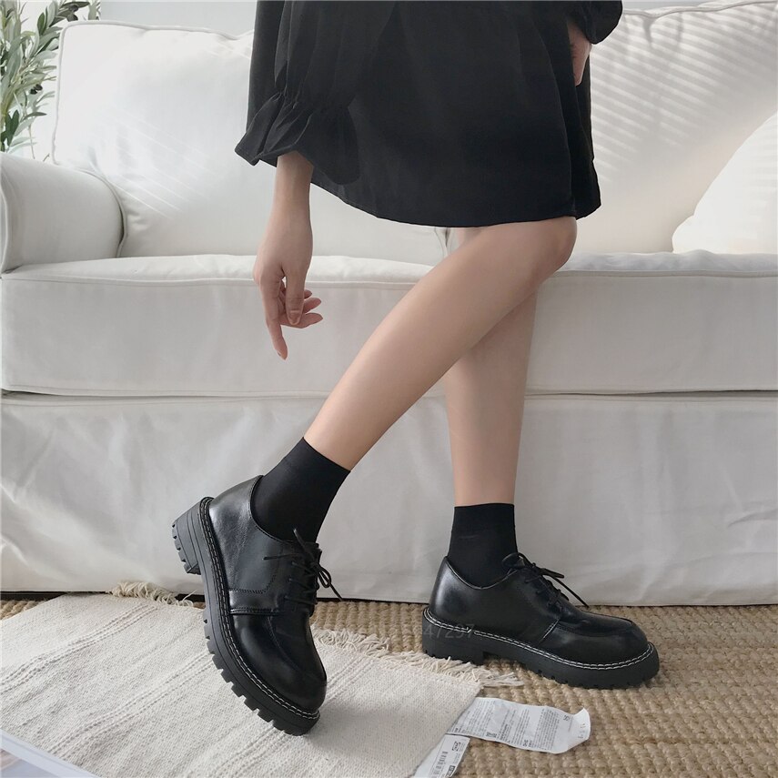 Japanese School Uniform shoes Jk Student Shoes Girls Women Kawaii Lolita Soft Girl Round Toe Platform Patent Leather Shoes 4cm