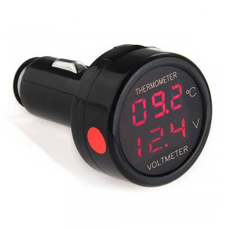 Digital bil voltmeter termometer temperaturmåler batteri skærm rød blå led dobbelt display 2 in 1 dc 12v 24v auto voltmeter: Rød