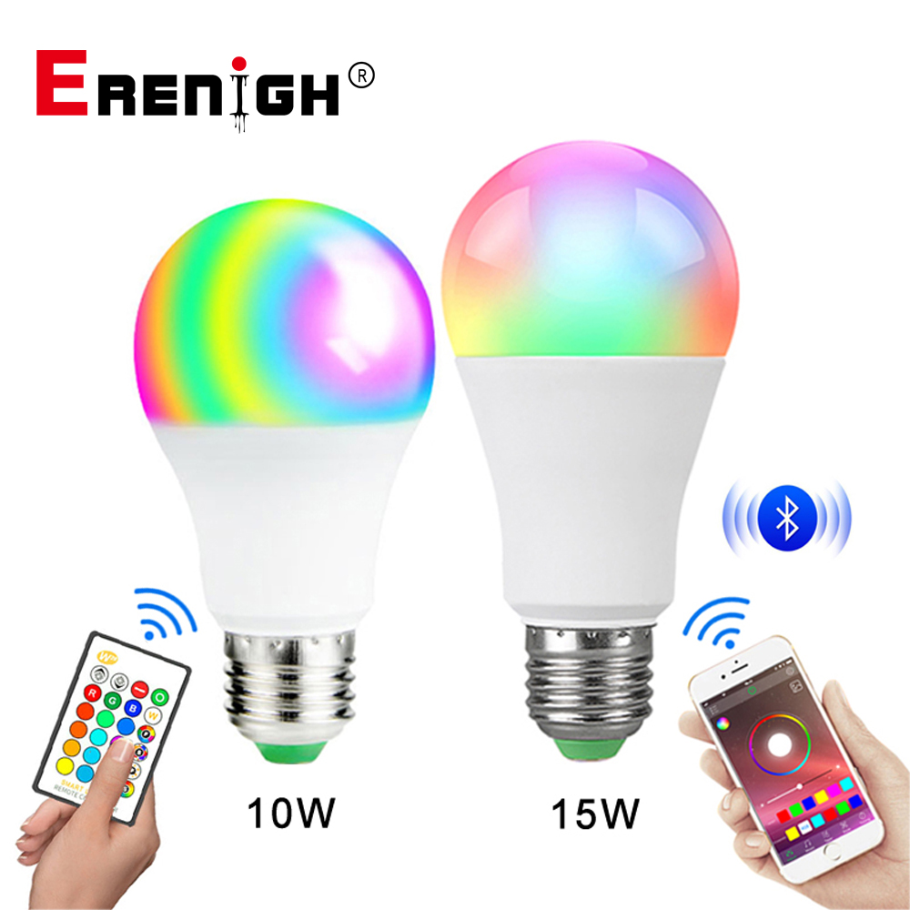 E27 LED Lamp 15W Wifi Bluetooth APP Controle RGB Smart Lamp 85-265V E27 10W RGBWW RGBW Lamp IR Afstandsbediening Decor