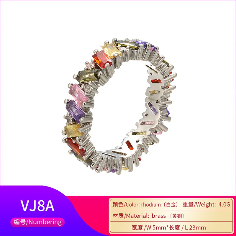 HECHENG Regenbogen Cz Stein Stapeln Ring Für Frauen Geometrische Wellen Lächeln Gold Silber Farbe Stangenbrot CZ VJ8