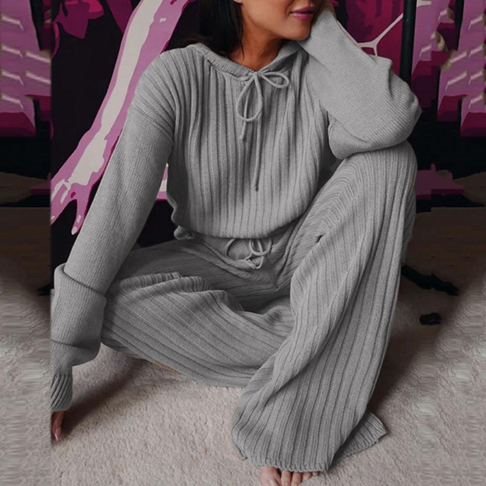 Survêtement Vintage pour femmes, surdimensionné, tricoté, longueur au sol, Streetwear élastique, automne hiver