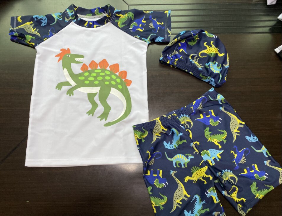 Zomer Baby Boy Badmode Jongens 3Pcs Badpak Dinosaurus Badpak Badmode Kinderen Badpak Strand Cartoon Korte Mouwen Badpak