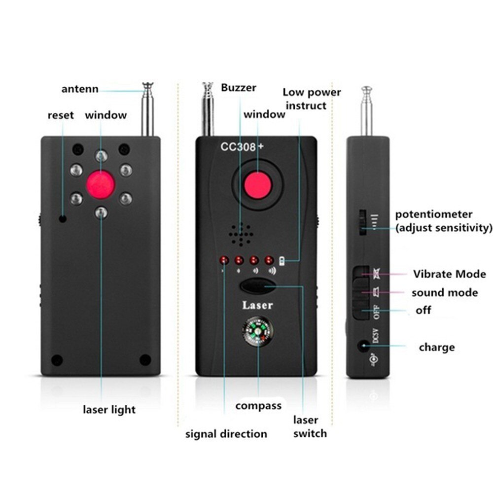 Multi-função sem fio câmera lente detector de sinal cc308 + sinal de onda de rádio detectar câmera completo-range wifi rf gsm dispositivo finder