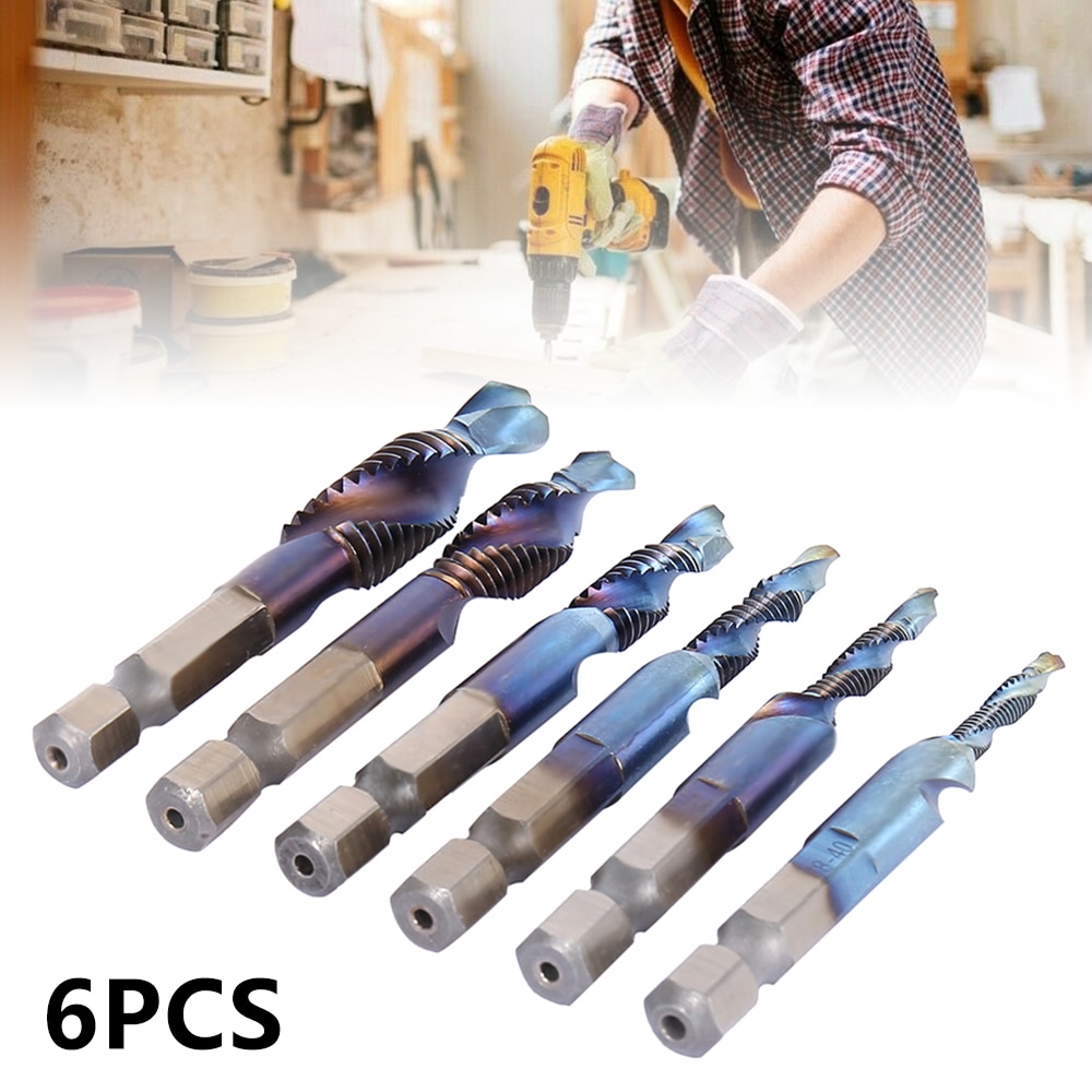 6pcs 1/4 Hex Shank HSS metric Thread tap HSS drill bits spiral trapezoidal tap Hand Screw Taps M3 M4 M5 M6 M8 M1O tap sets